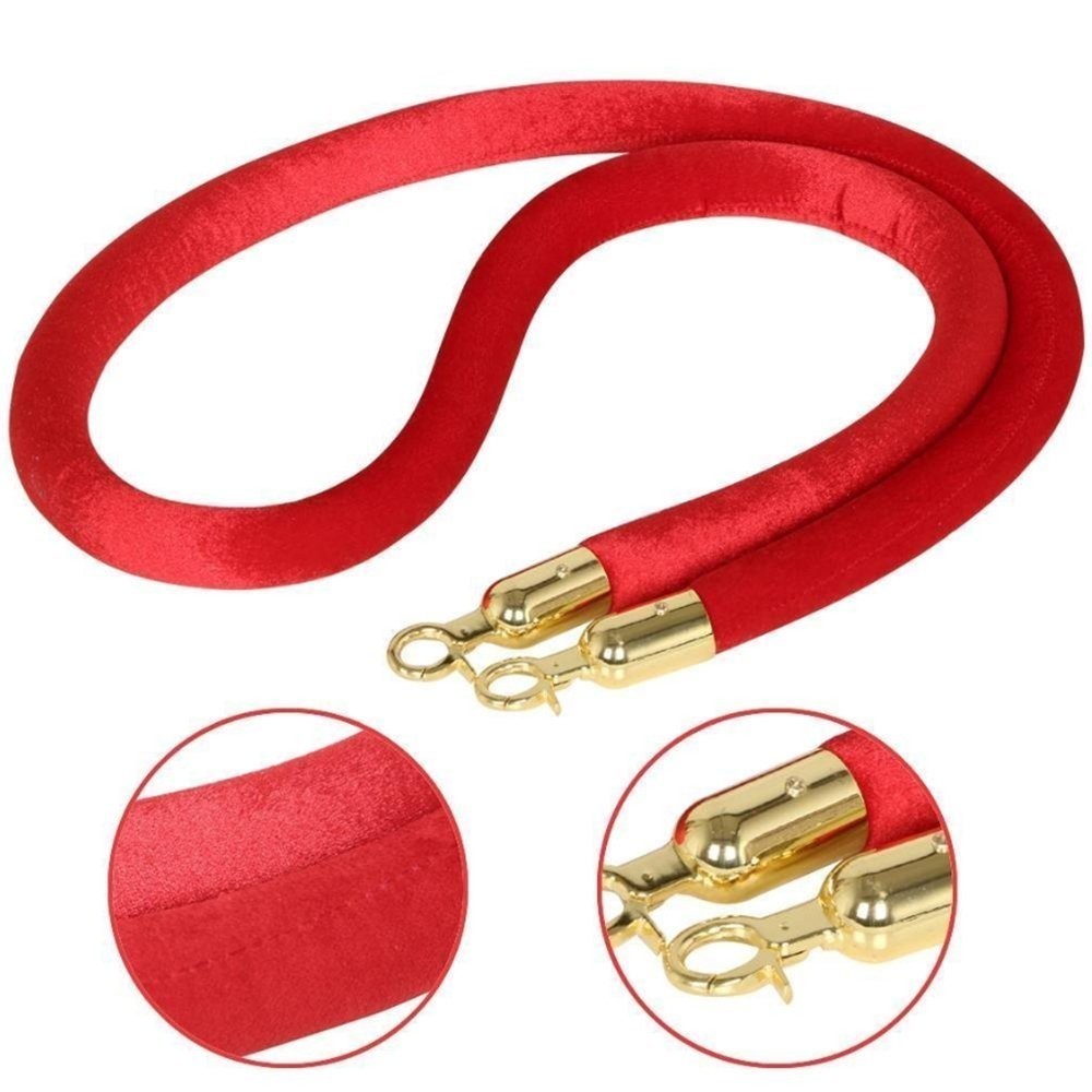 5-Foot Red Velvet Stanchion Rope with Elegant Brass Hooks – Events Ready