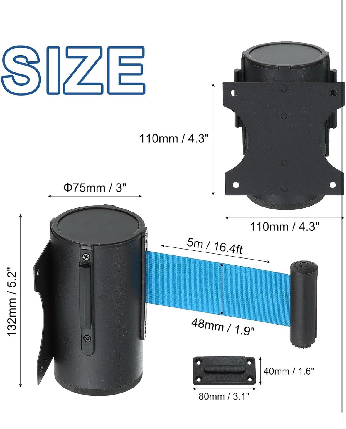 2 Pcs 16.4 ft Fixed Wall Mount Retractable Belt Barrier Black/Light Blue