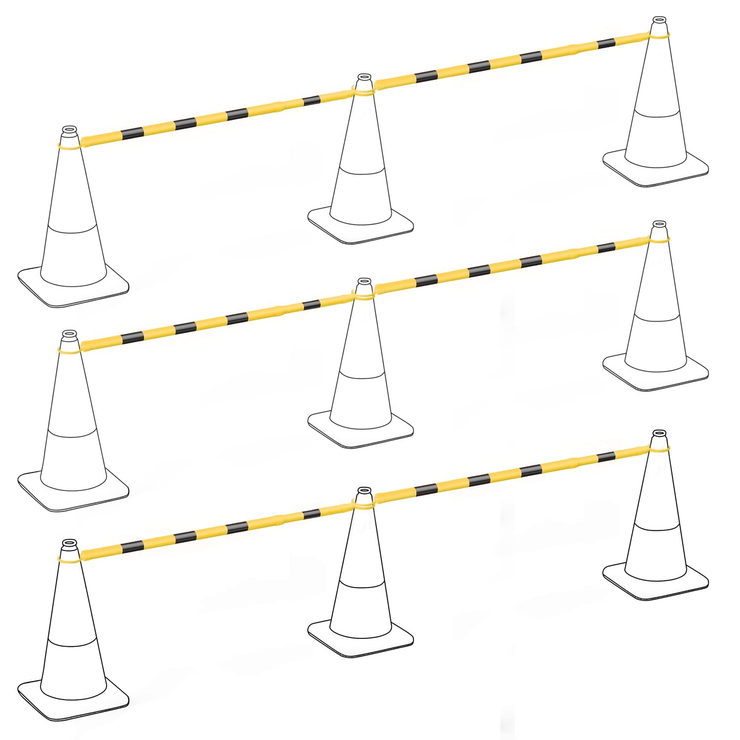 RoadHero 6 Retractable Traffic Cone Bars Black/Yellow