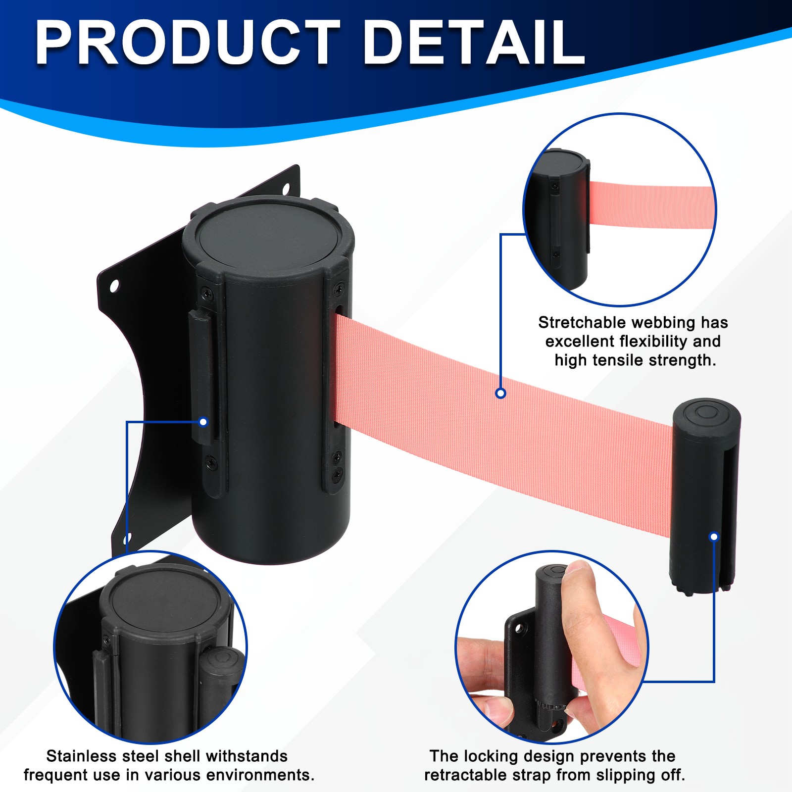 Fixed Wall Mount Retractable Belt Barriers (10 Feet, Pink) (1 Pcs)