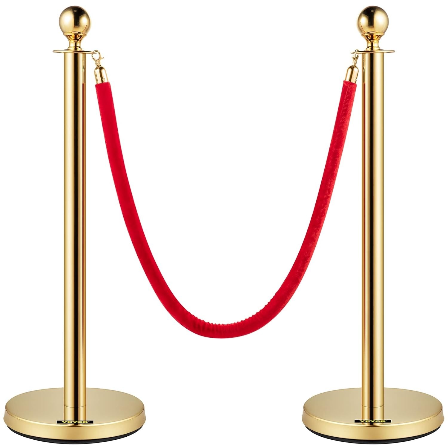 6 Pcs Stanchions with Heavy Concrete Base & Flannel Rope – Gold Finish