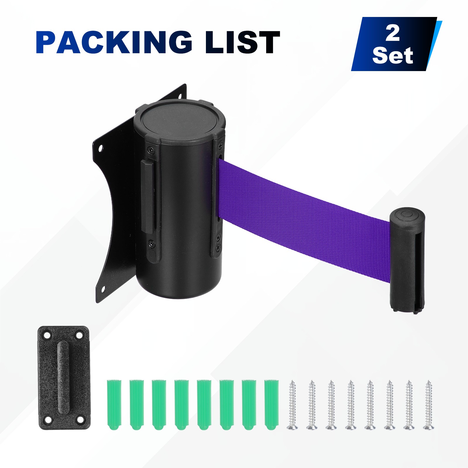 Fixed Wall Mount Retractable Belt Barriers (10 Feet, Purple) (2 Pcs)