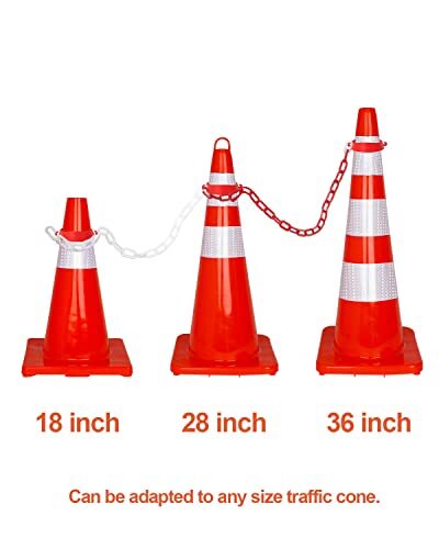 32ft Plastic Traffic Chain Barrier with 6 Traffic Cone Connectors