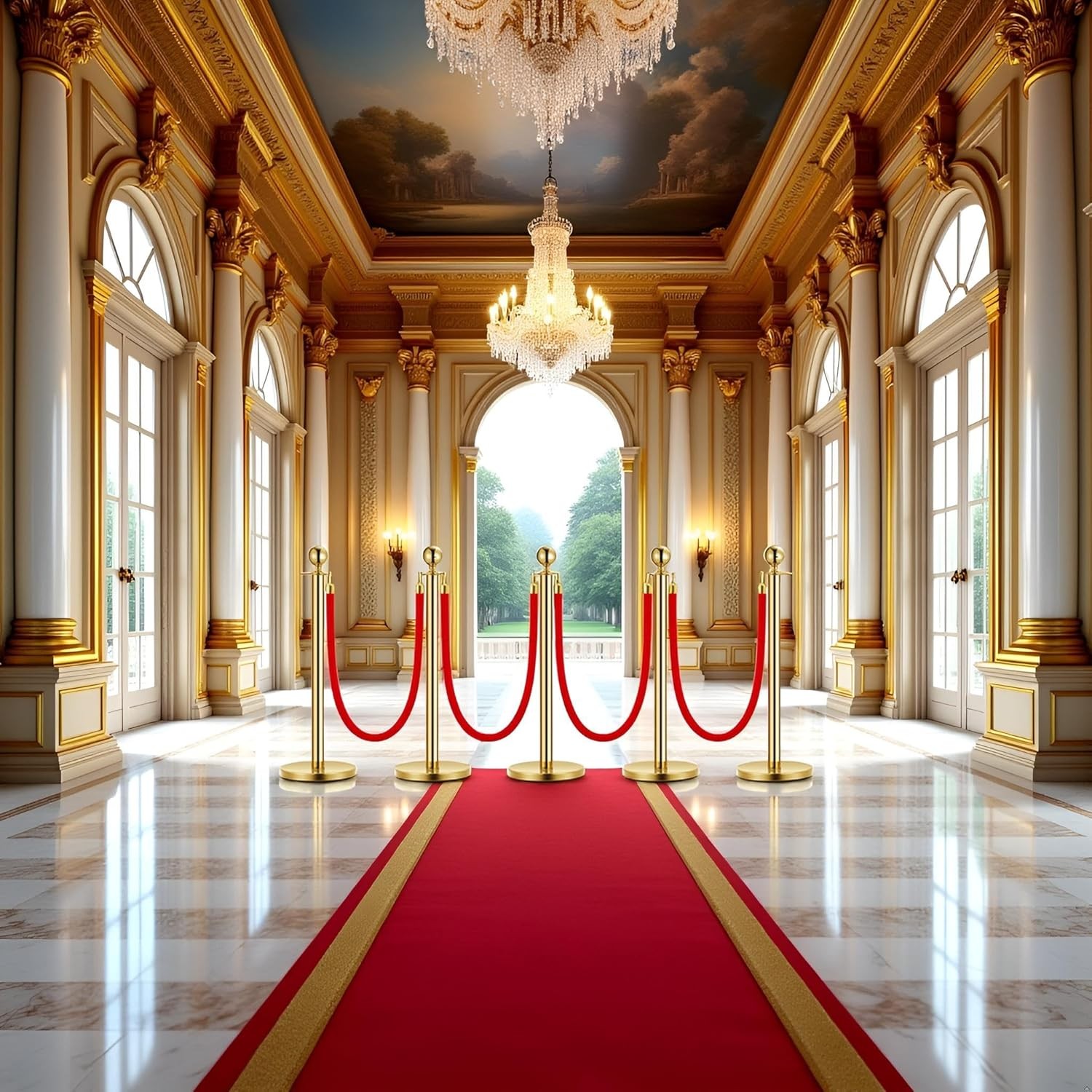 Gold Velvet Rope Stanchion 37″ Post, 5ft Red Rope, Event & Party Crowd Control