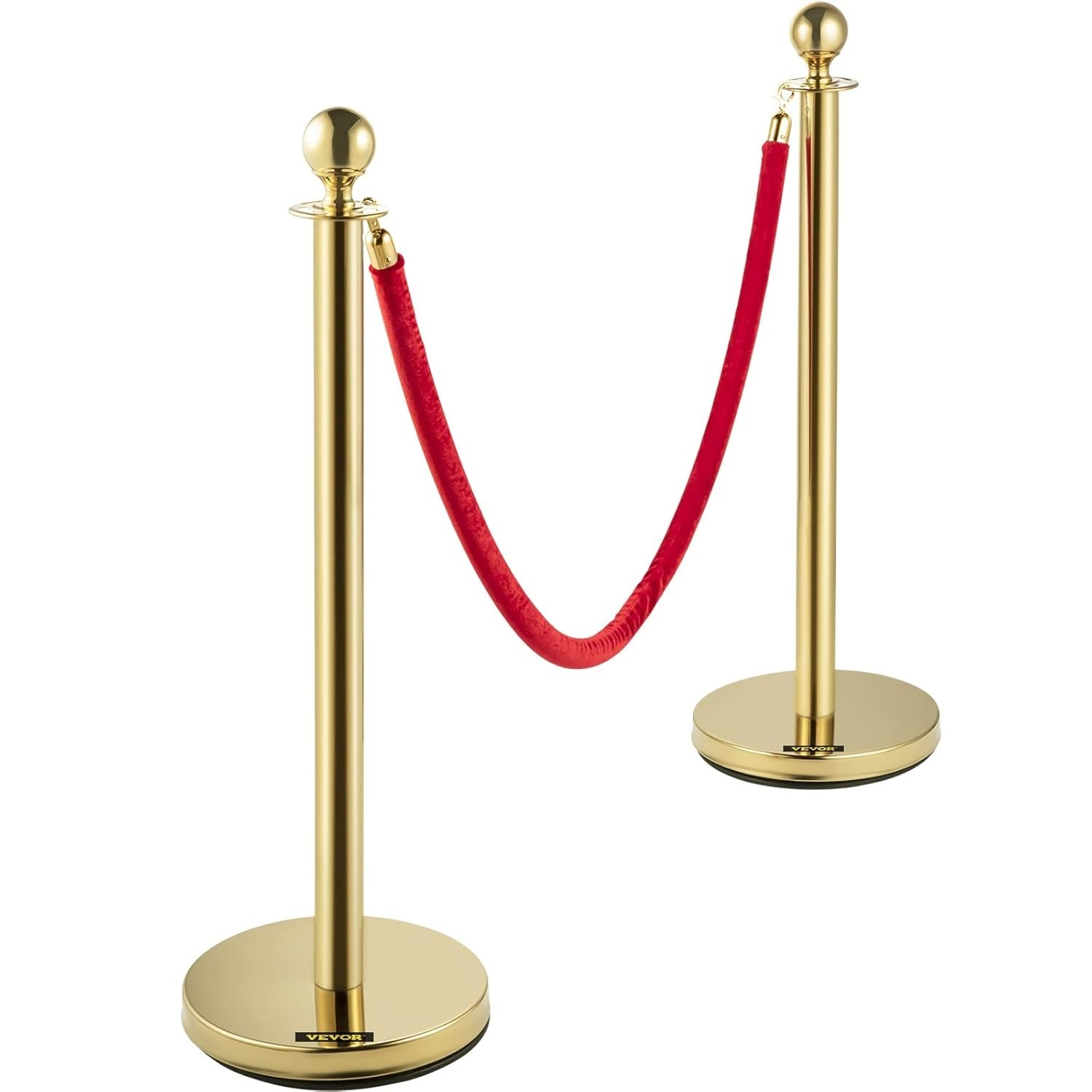 6 Pcs Stanchions with Heavy Concrete Base & Flannel Rope – Gold Finish