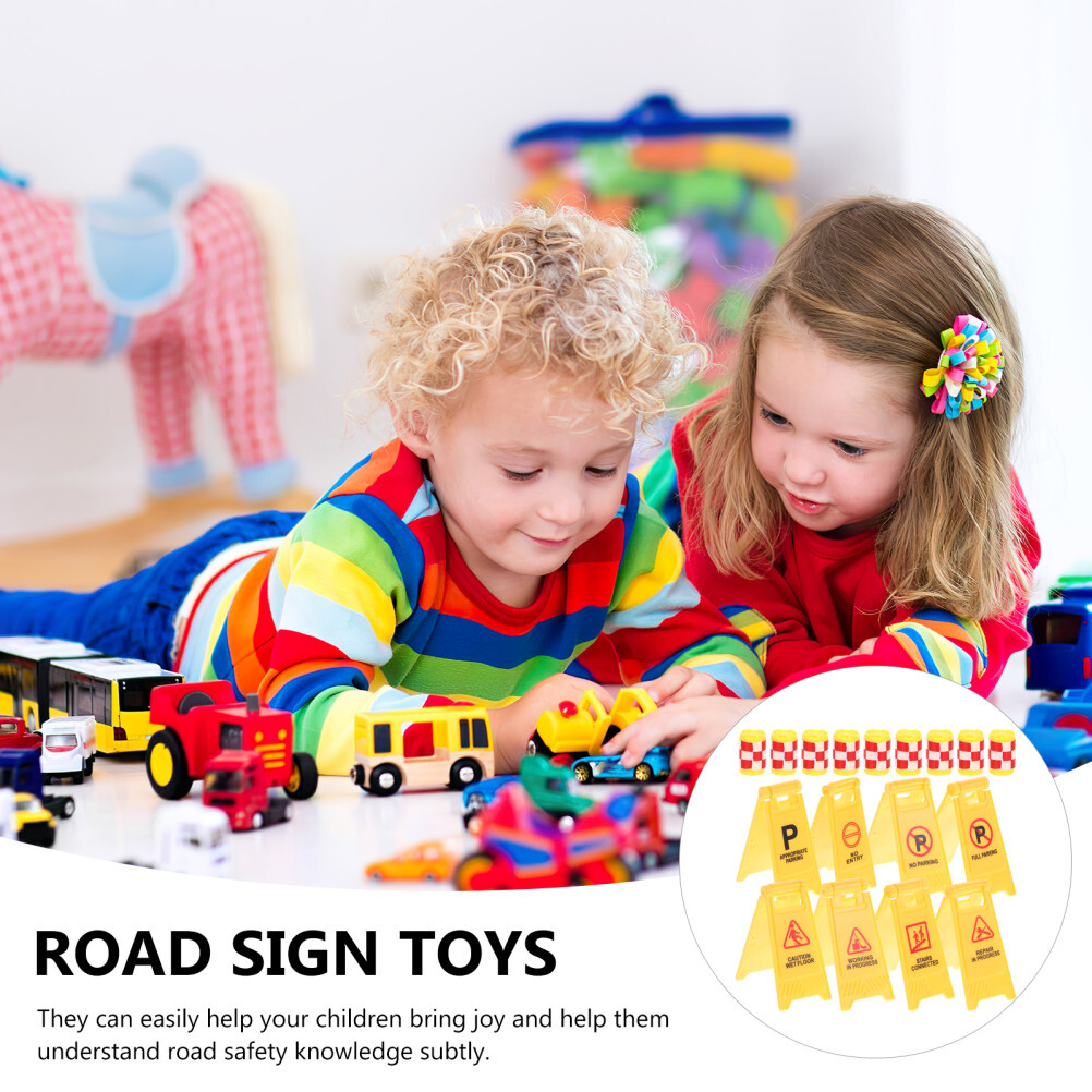 16PCS Kids Street Signs Toy Kids Road Cone Warning Sign Toys Driveway Cone