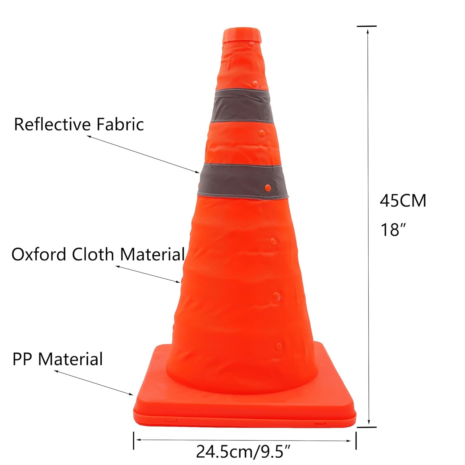 18 Inch Orange Collapsible Traffic Safety Cones,Foldable Parking Cones with Refl