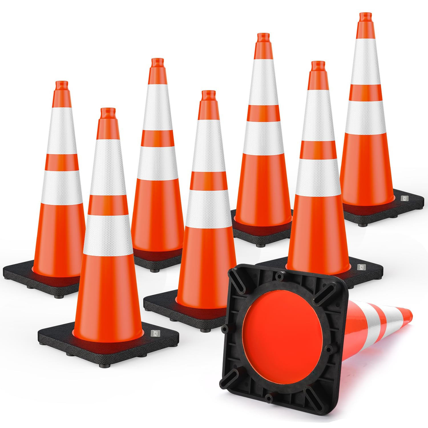 28 Inch Traffic Cones with Black Weighted Base, PVC Orange Safety Cones for Traf