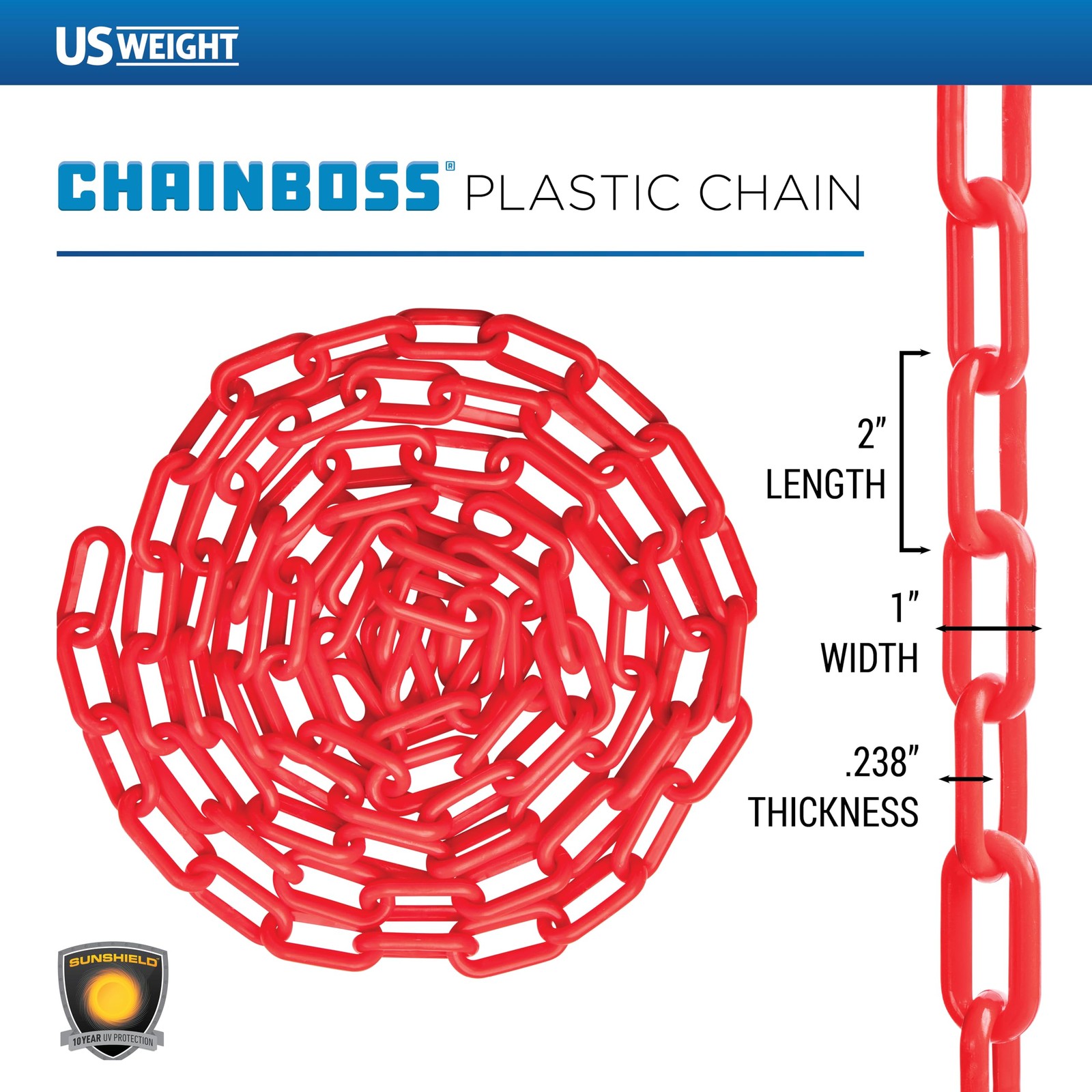 10 Feet Red Safety Supply Durable Plastic Chain UV Resistant for Crowd Control