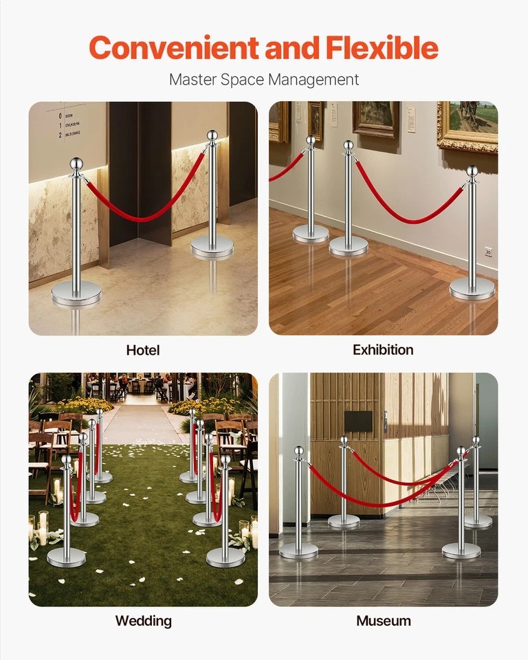 8Pcs Stanchion Posts Crowd Control Queue Barrier Sand Injection Base