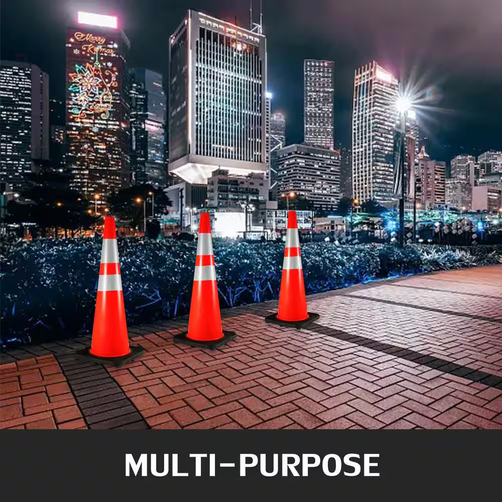 Traffic Safety Cones, 36 In. Safety Road Parking Cone with Black Weighted Base,