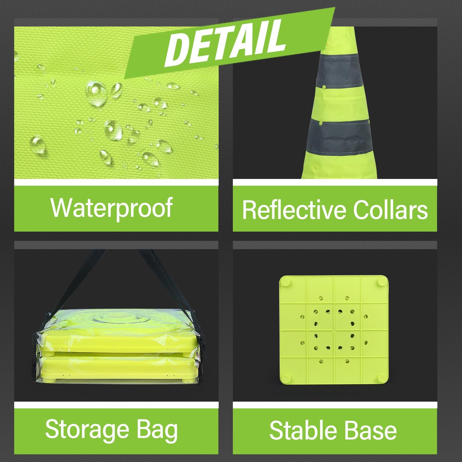 28 Inch 4 Pack Collapsible Traffic Safety Cones, Lime Green Pop-up Cones with…