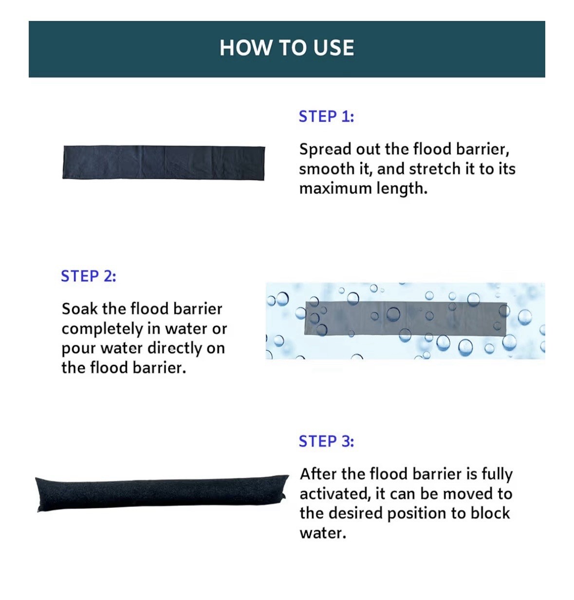 5FT Flood Barrier, Water Activated Sandless Bags -2 Pack- Reusable Water Control