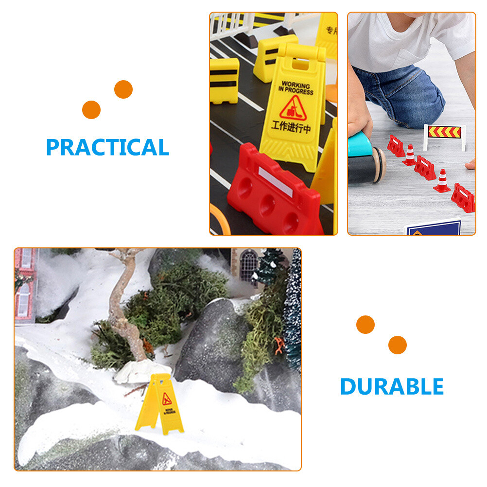 Set Traffic Signs Toys Kids Pretend Play Street Signs Traffic Barrier Toys