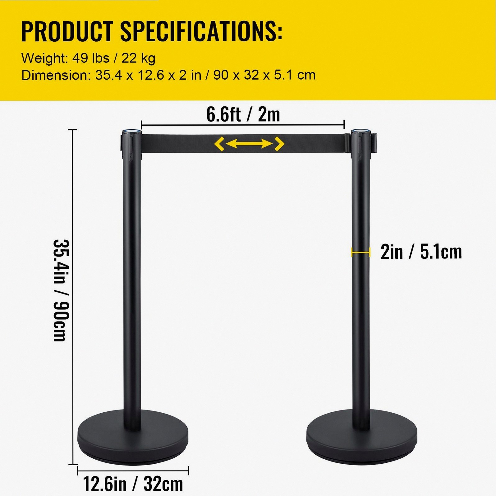 4-Pc Stainless Crowd Control Stanchion w/ 6.6ft Belts & HD Base