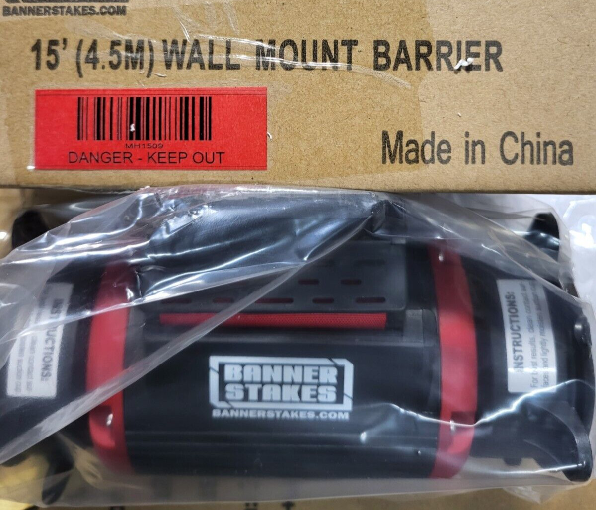Lot of 4 15′ Retractable Belt Barrier DANGER KEEP OUT Banner Wall Mount MH1509