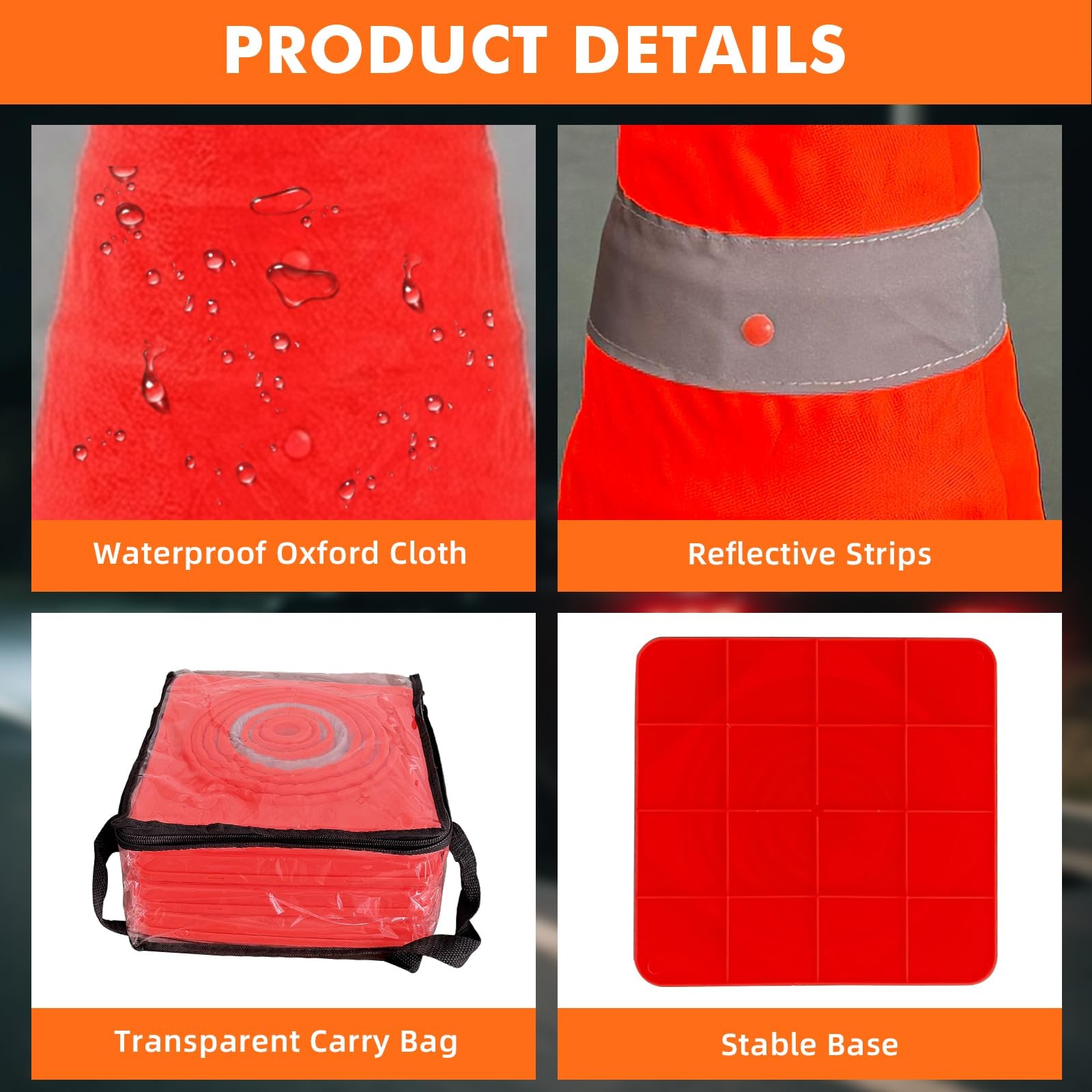 LH-GUARD 18 Inch 4Pack Collapsible Traffic Cones, Orange 18″ Safety Cones, Mu…