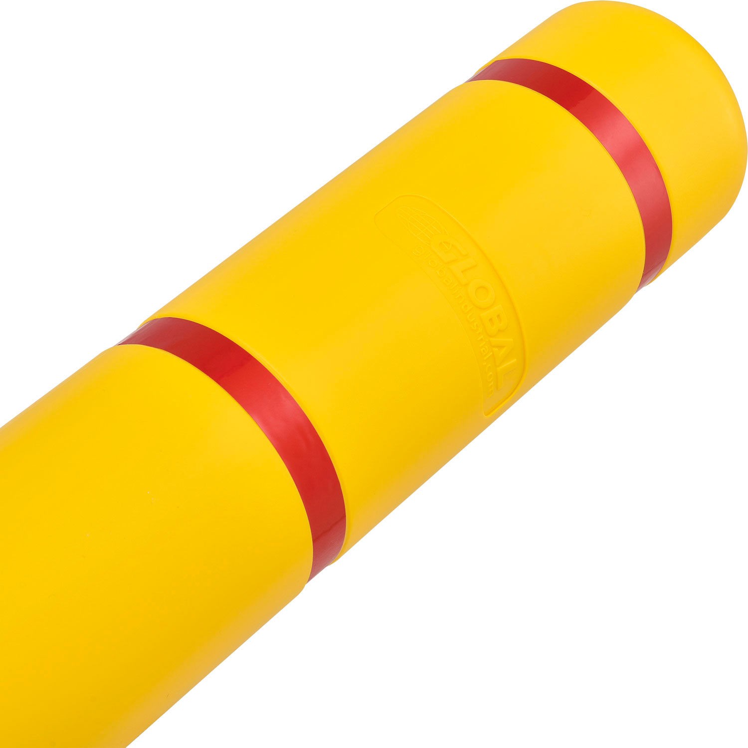 Global Industrial Bollard Post Sleeve 4″ D x 64″ H Yellow With Red Tape HDPE