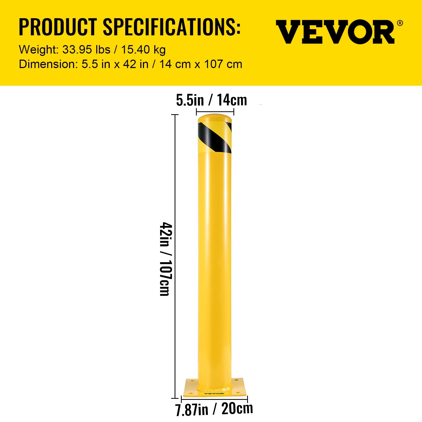 42 Inch Yellow Safety Bollard Q235 Steel Durable Impact Resistant Post
