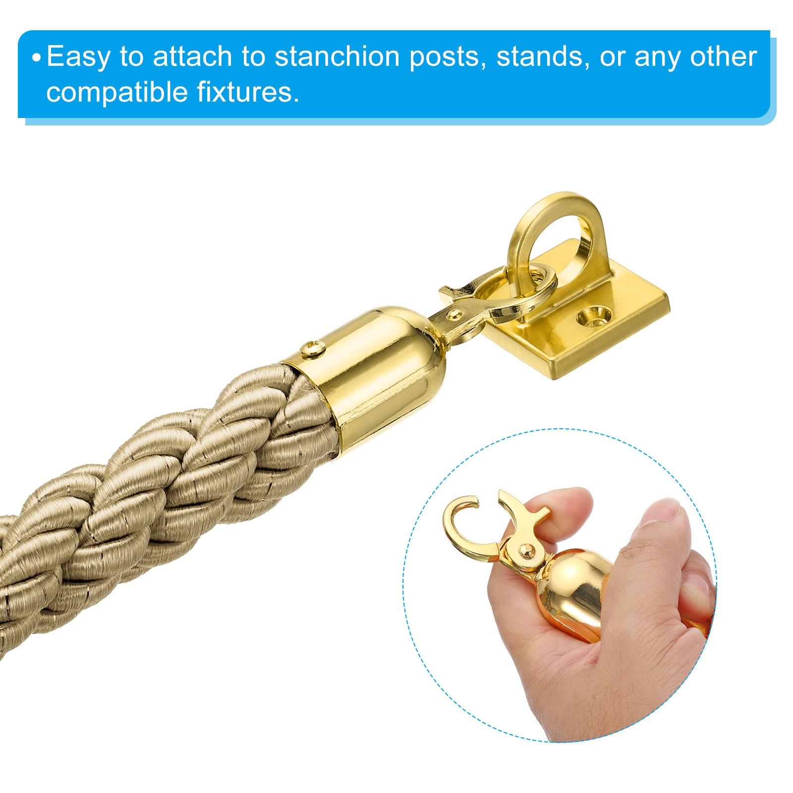 Stanchion Rope 1.5m 5Ft Barrier Rope Twisted Post Champagne Gold Gold Hook