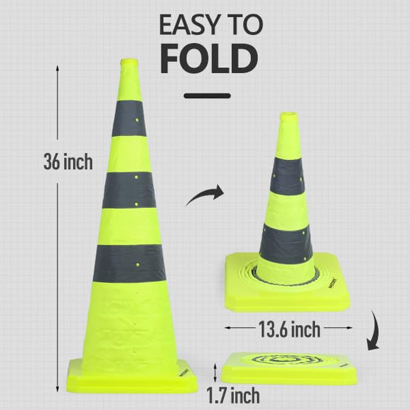 2 Pack 36 Inch Collapsible Traffic Cones, Lime Green Safety Cones, Pop-Up Cones