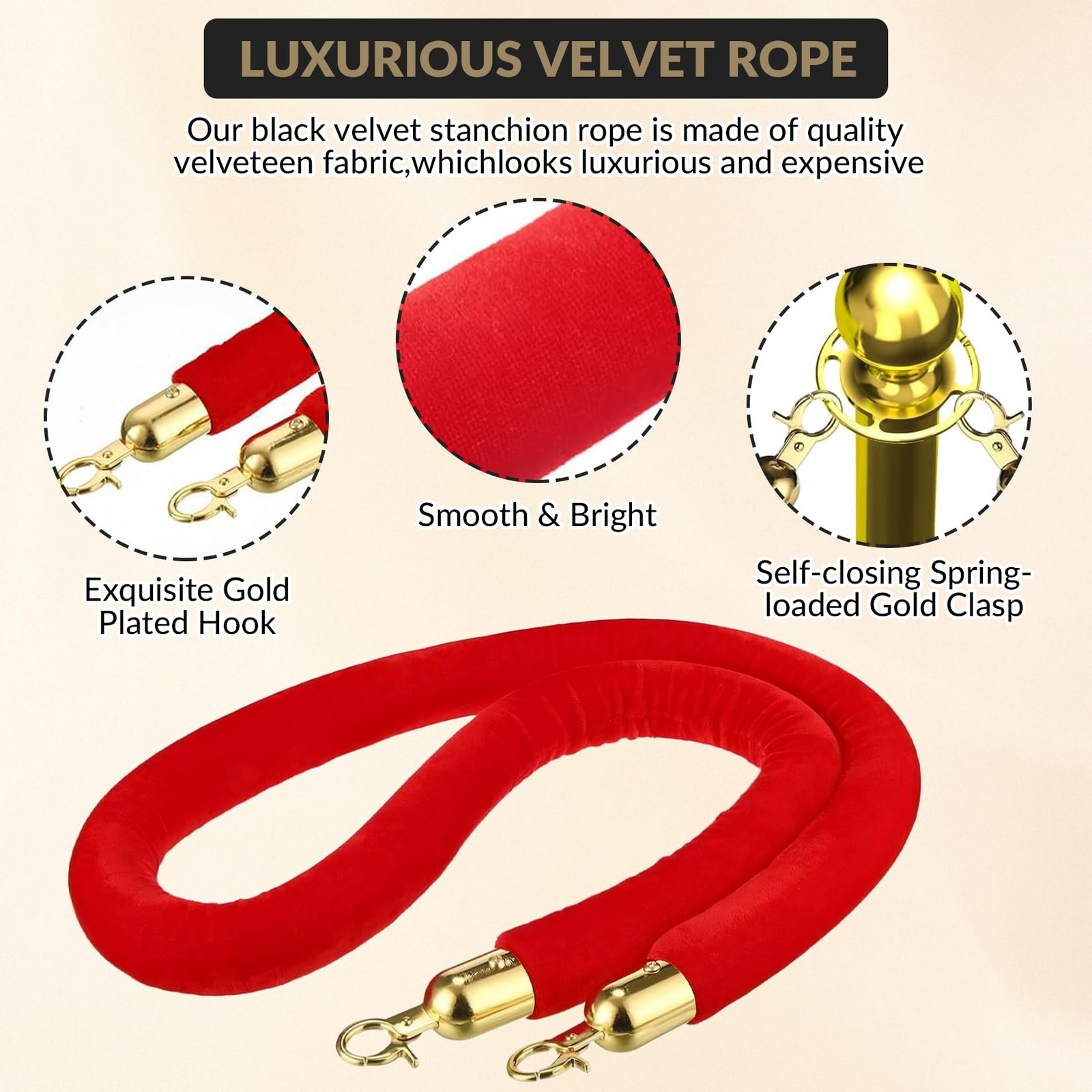 6 Pcs Velvet Stanchion Rope Decorations 5ft Crowd Control Ropes Safety Barrier