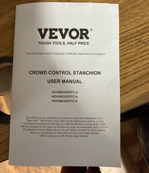 VEVOR Crowd Control Stanchion Set 6‑Pack – 6.6 ft Black Retractable Belt, 35.4″