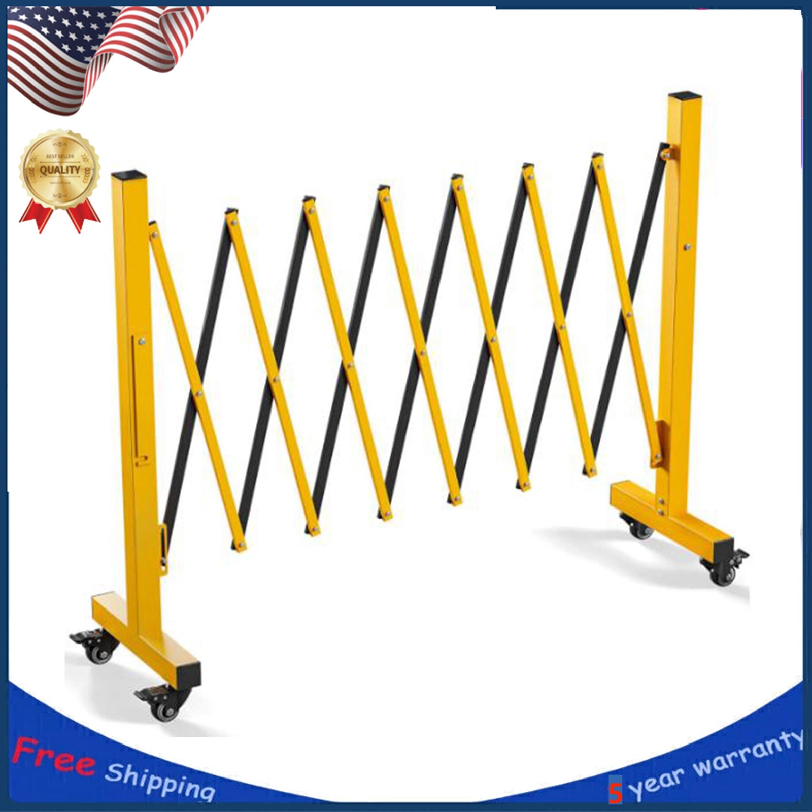 8FT Traffic Barricade with Casters, Expandable Barricade, Folding Security Gate