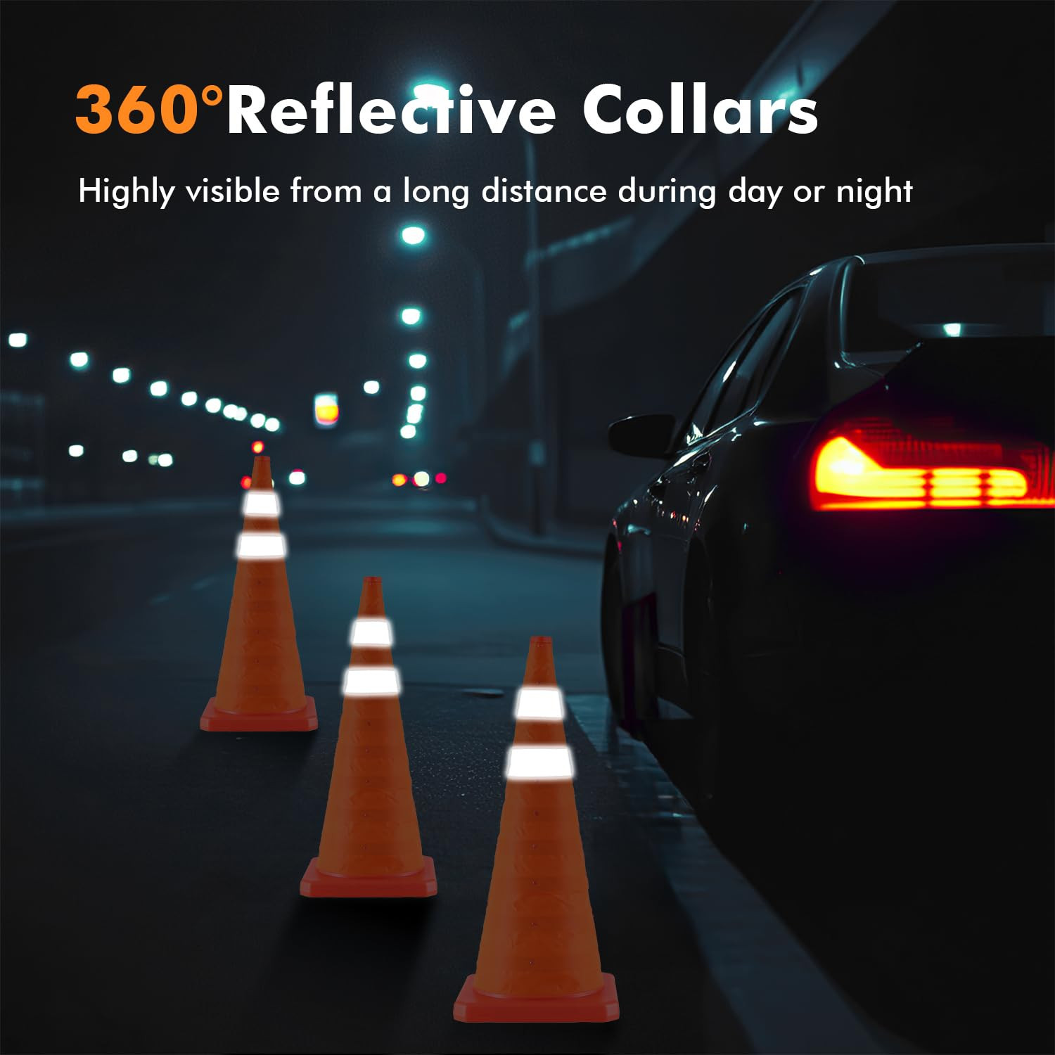 Jade Butterfly 28 Inch 4 Pack Collapsible Traffic Safety Cones, Orange Cones wit