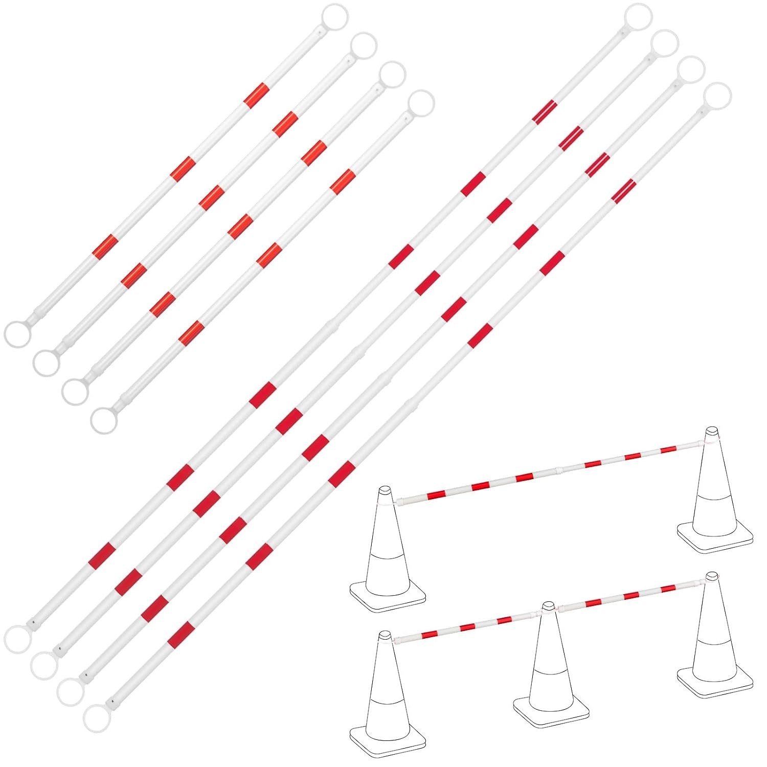 8 Pcs Retractable Traffic Safety Cone Bars, 6-10 Ft for High Visibility Safety