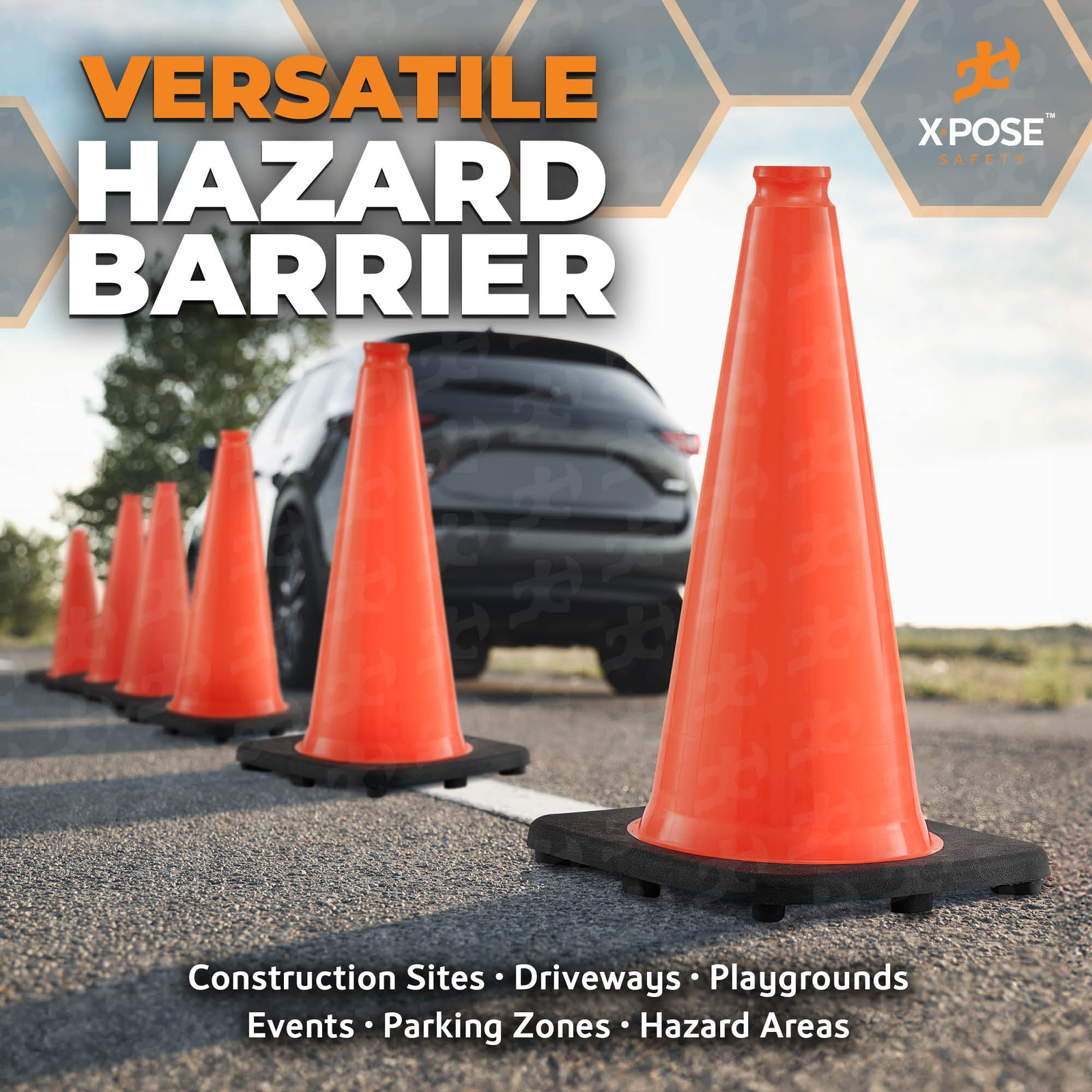 24 of Orange Traffic Cones 18 Inch , Multipurpose PVC Plastic Safety Cone