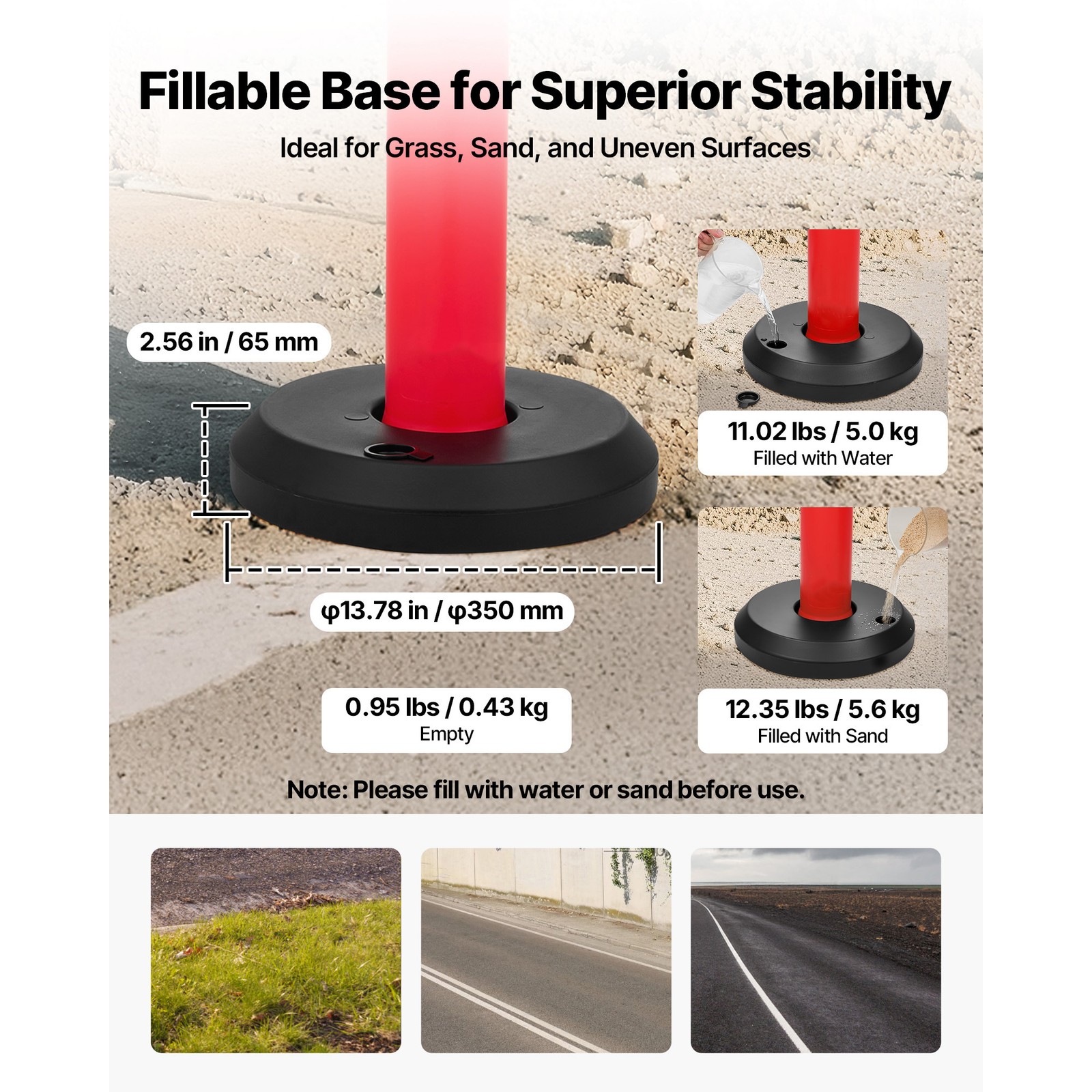 Uimoso Set of 6 Traffic Delineator Posts with Fillable Bases, 48-Inch Height
