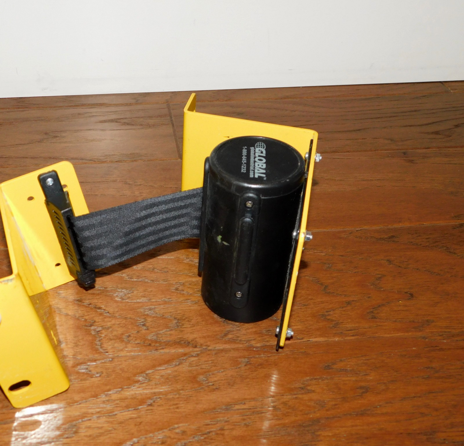 Global Industrial Retractable Belt Barrier Wall Mount Yellow Steel 7.5′