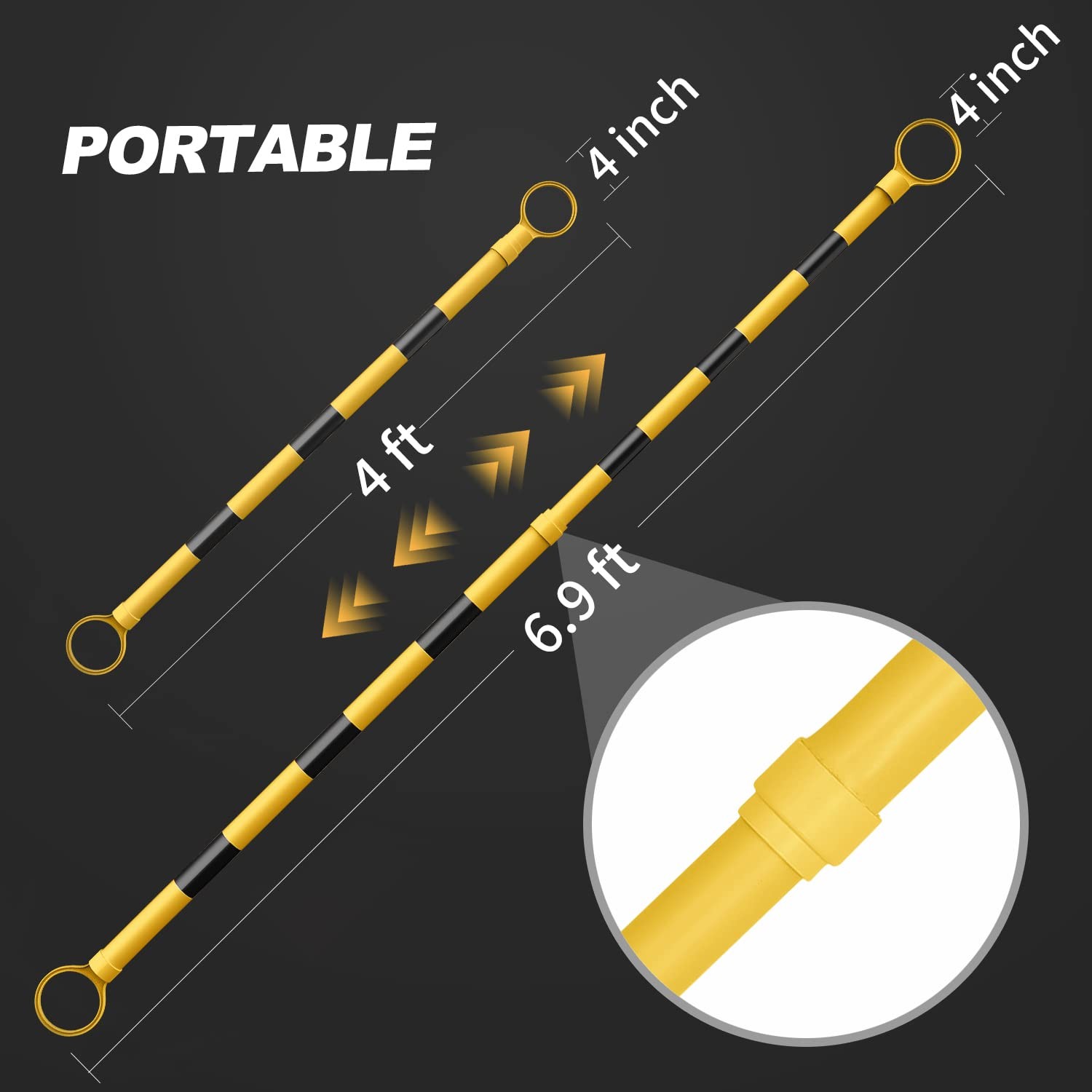 RoadHero 6 Retractable Traffic Cone Bars Black/Yellow