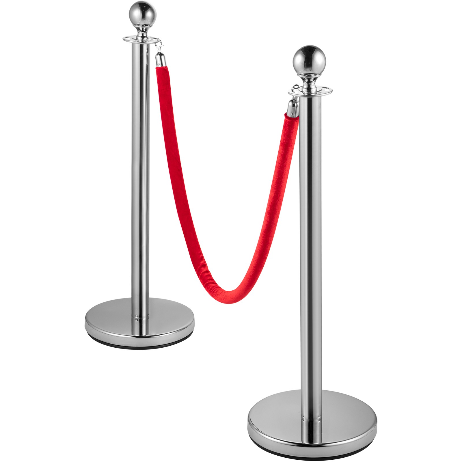 4PCS Stanchion Posts Silver Queue Pole with 3 Velvet Ropes Crowd Control Barrier