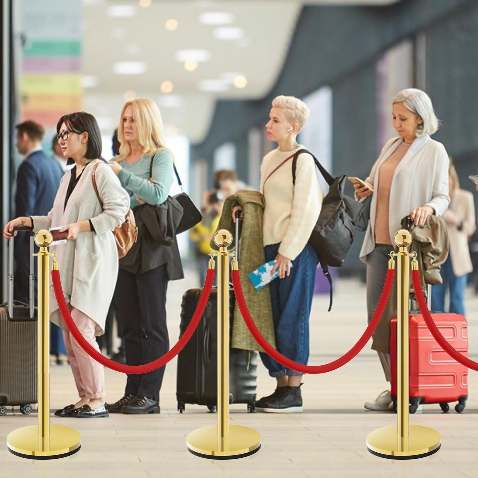8 PCS gold stanchions and red velvet ropes,6 Red Velvet Ropes and Posts