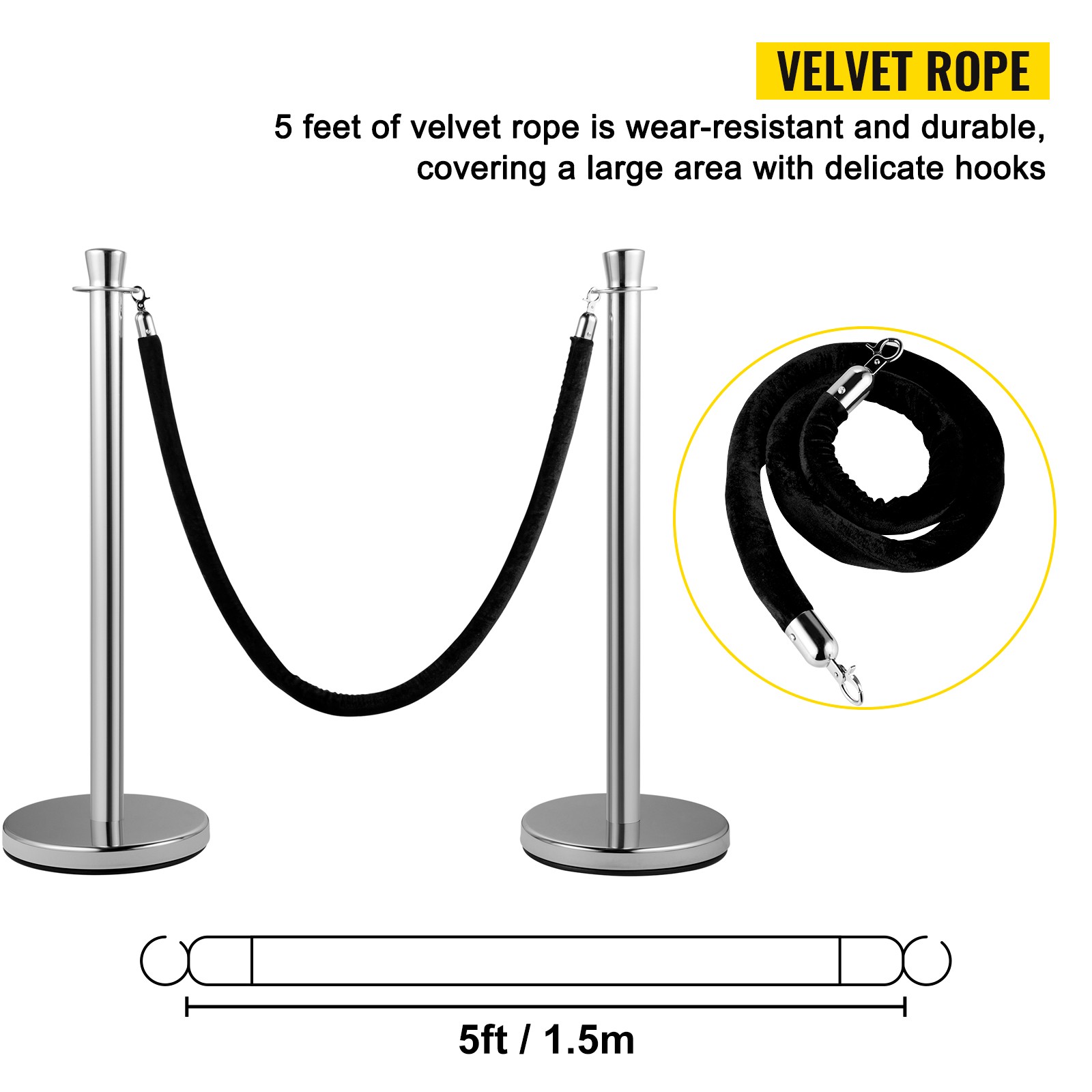 Crowd Control Stanchion Stanchion Set 2 Pieces Set with Black Velvet Rope