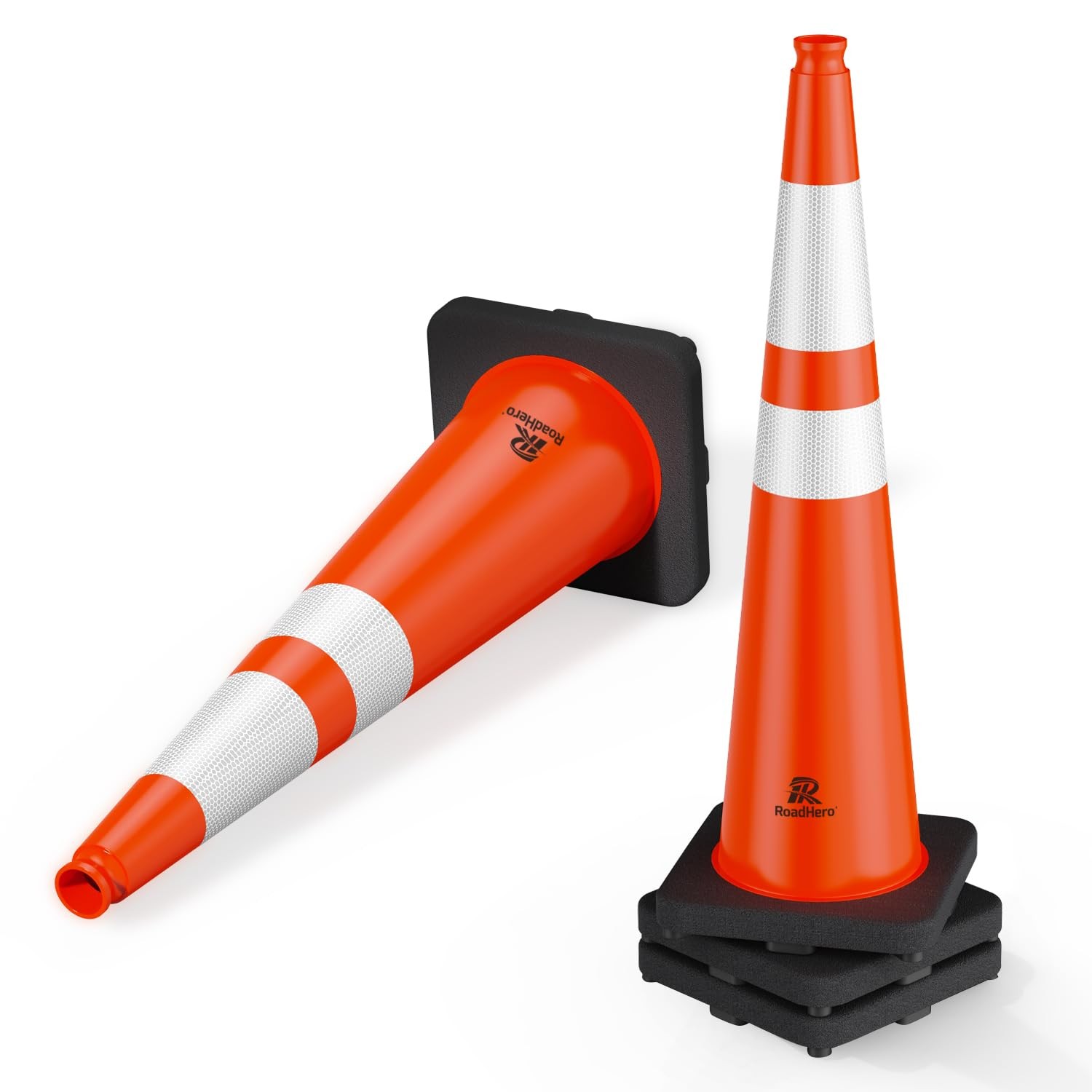 (4 Pack) Traffic Safety Cones 36 Inch with Black Weighted Base, Plastic PVC Cone