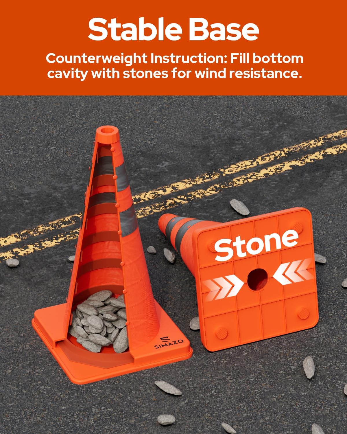 SIMAZO 4 Pack 18 Inch Collapsible Traffic Safety Cones, Orange Pop Up Cones w…