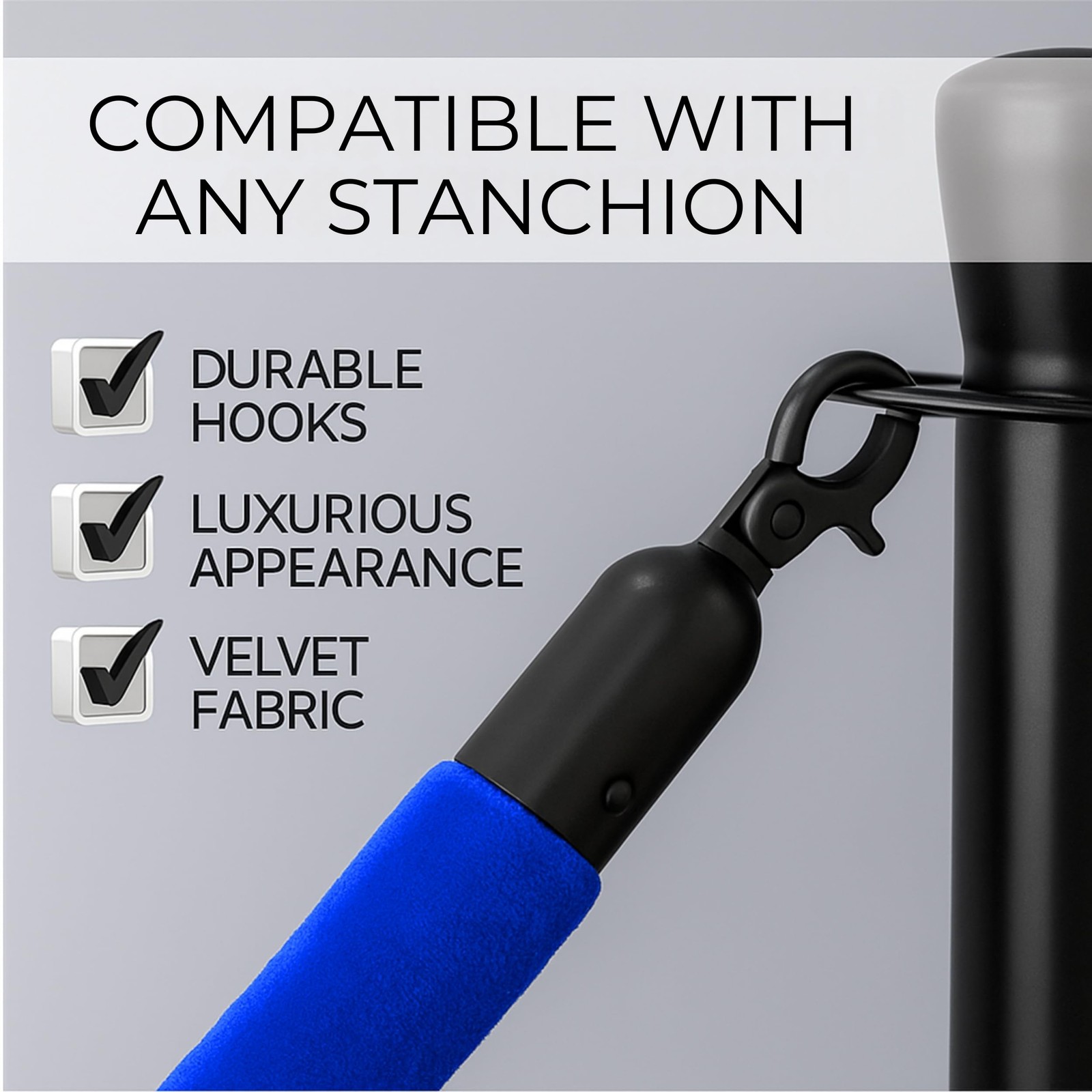Blue Velvet Rope 5Ft Crowd Control Hanging Stanchion Barrier For Parties 4PC