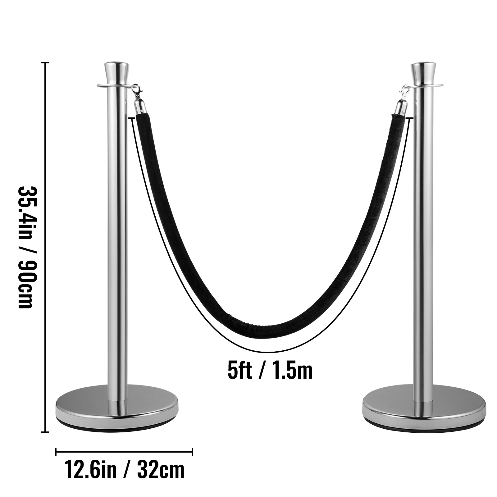 Crowd Control Stanchion Stanchion Set 2 Pieces Set with Black Velvet Rope