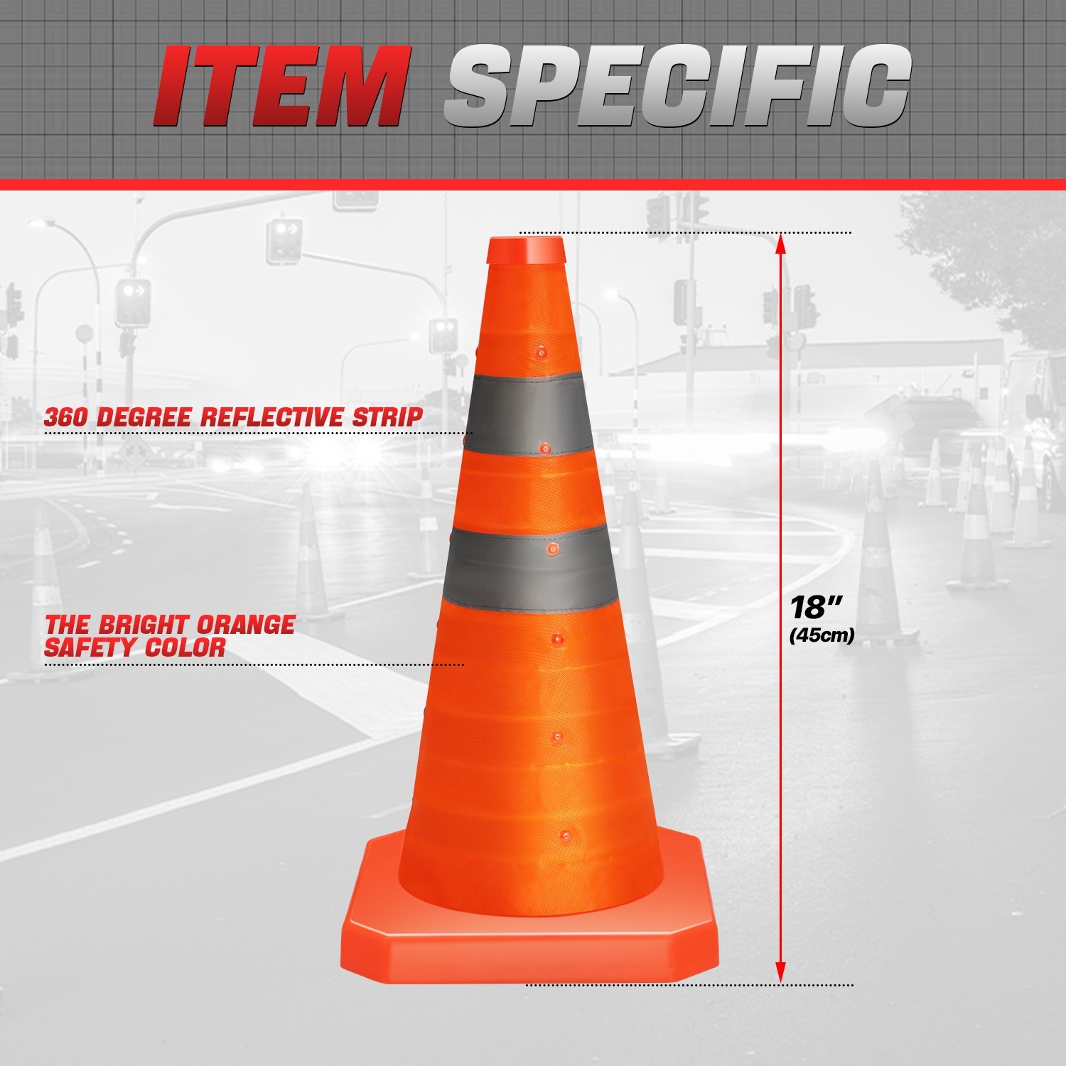 2Pcs 18″ Foldable Collapsible Traffic Safety Orange Cones with Heavy-Duty Base
