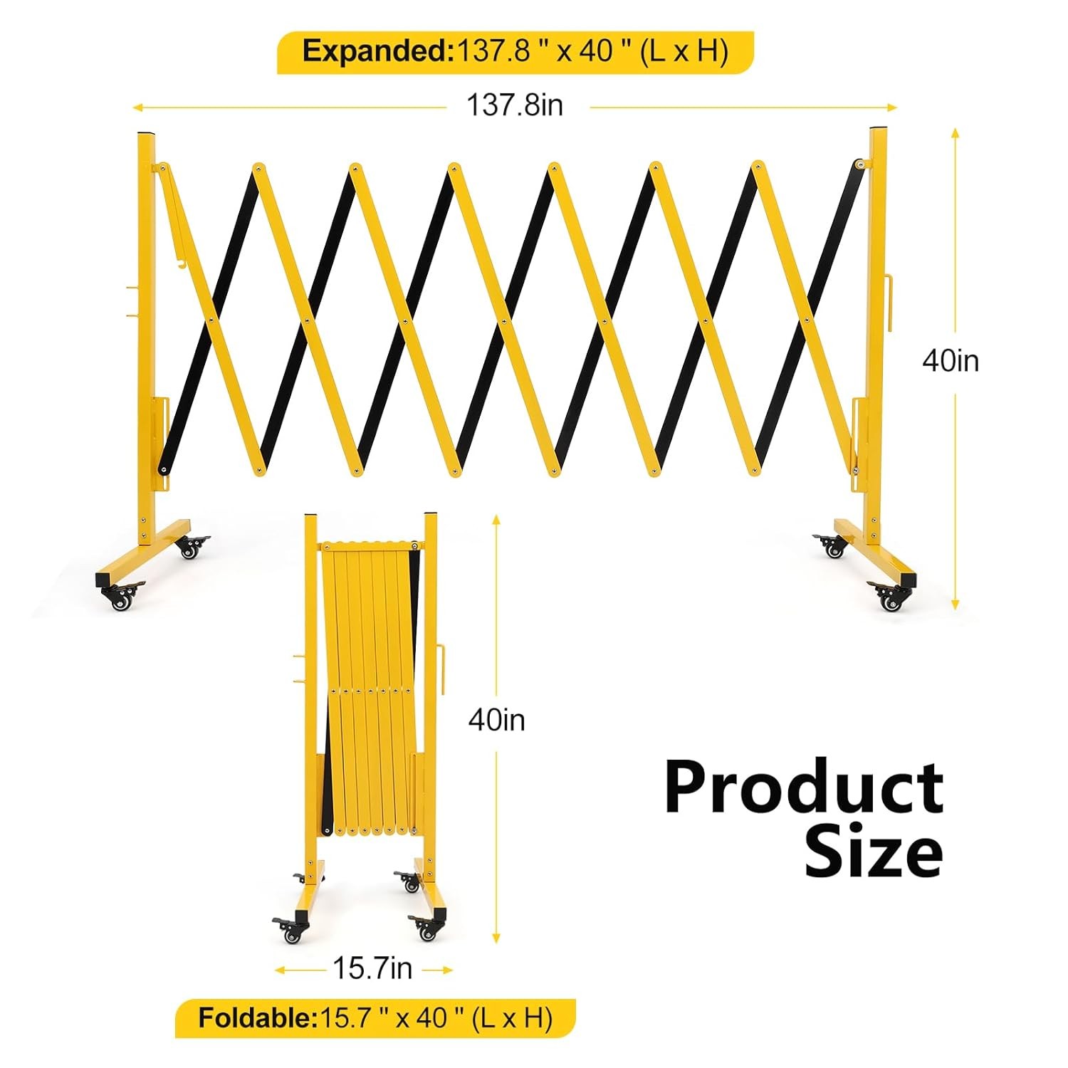 11 ft Outdoor Traffic Barricade Gate Metal Expandable Folding Safety Barrier