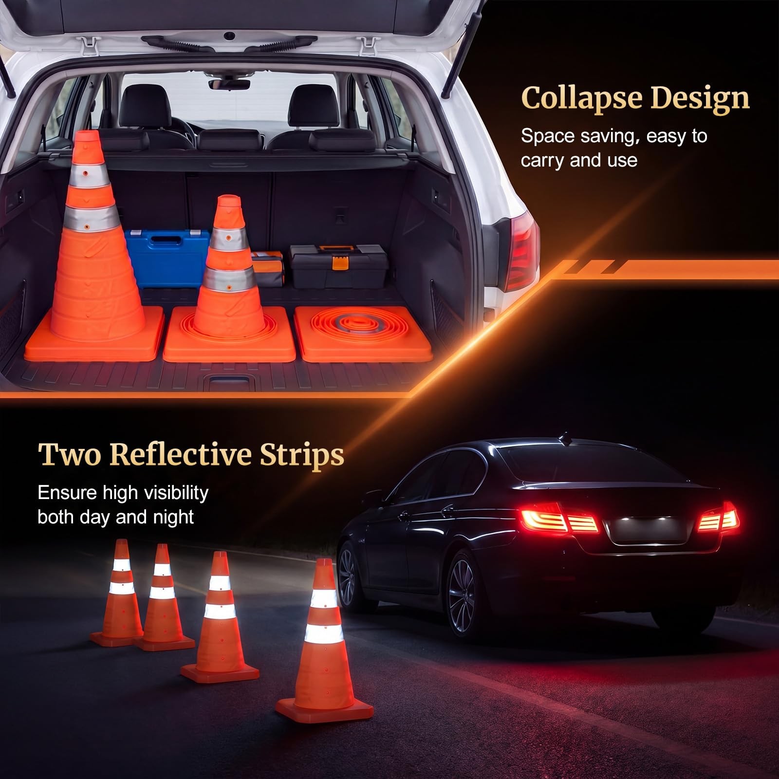 Kingdder 4 Pack 18” Collapsible Traffic Safety Cones and 2 Pack 12” Stop Si…