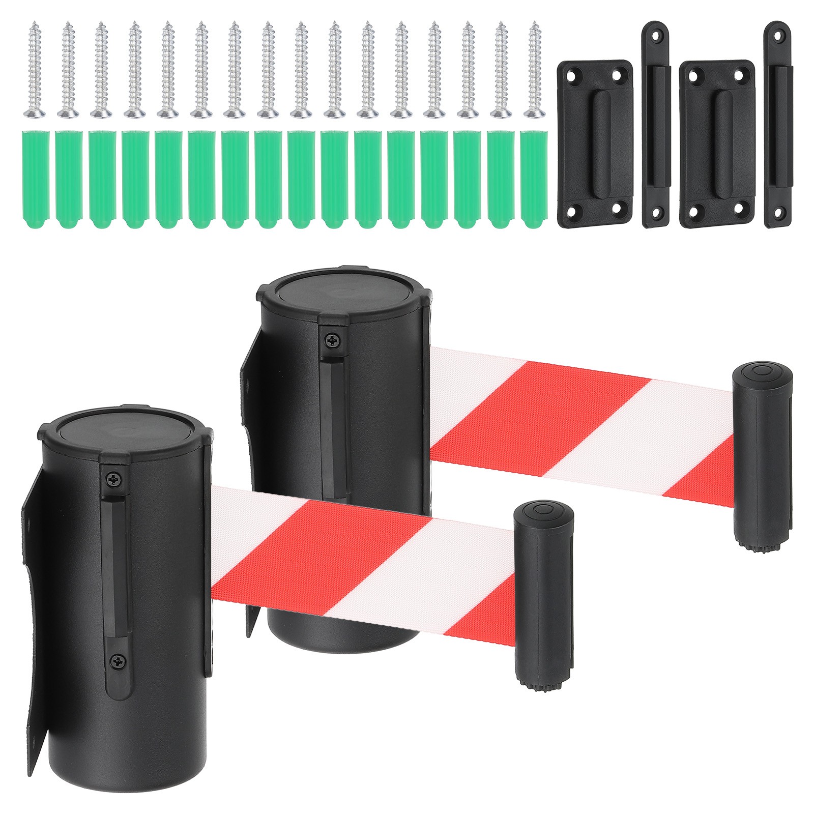 2Pcs 9.84 Feet Wall Mount Retractable Belt Barrier,Black/Red/White