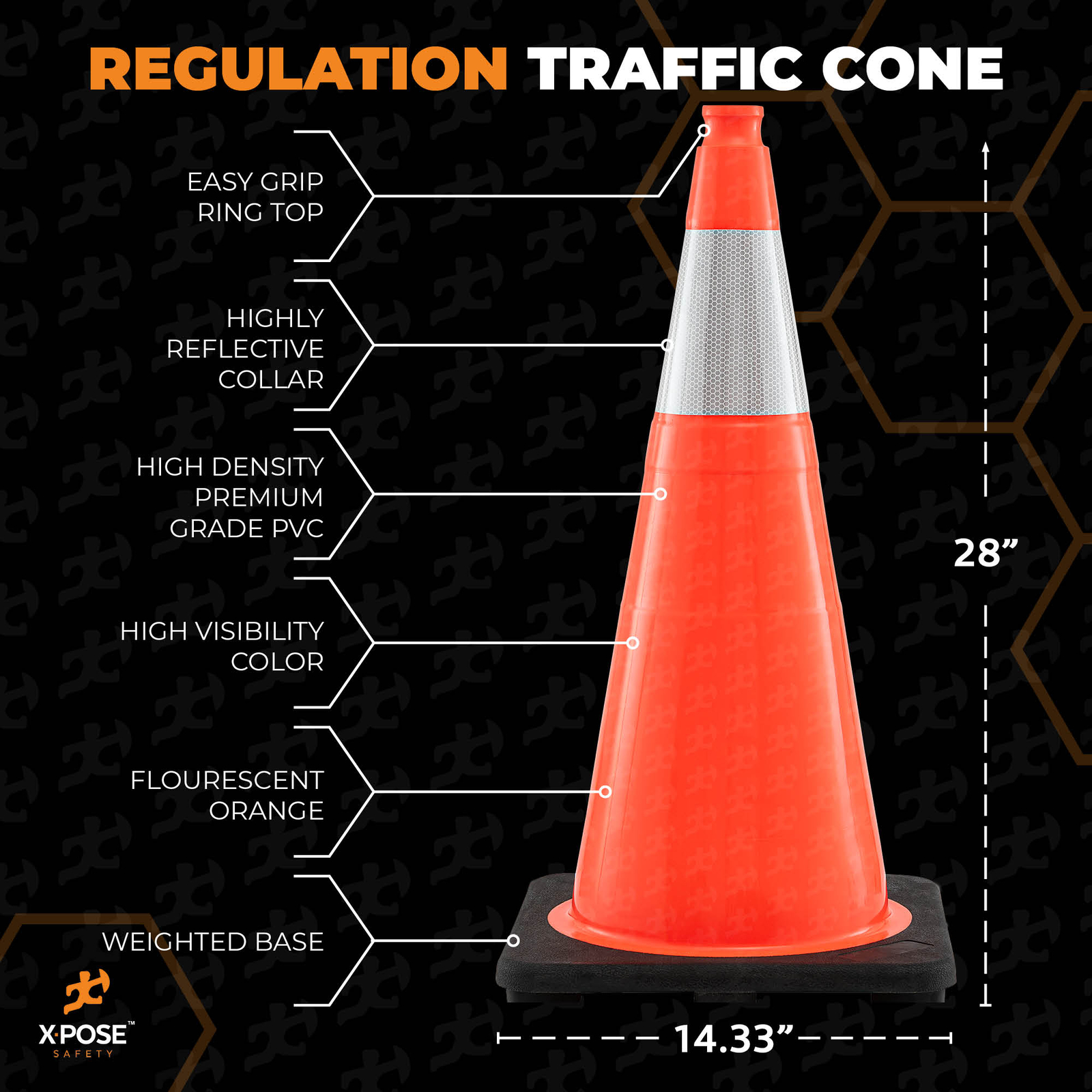 6 of Orange Traffic Cones 28 Inch with 6″ Collar – PVC Plastic Safety Cones