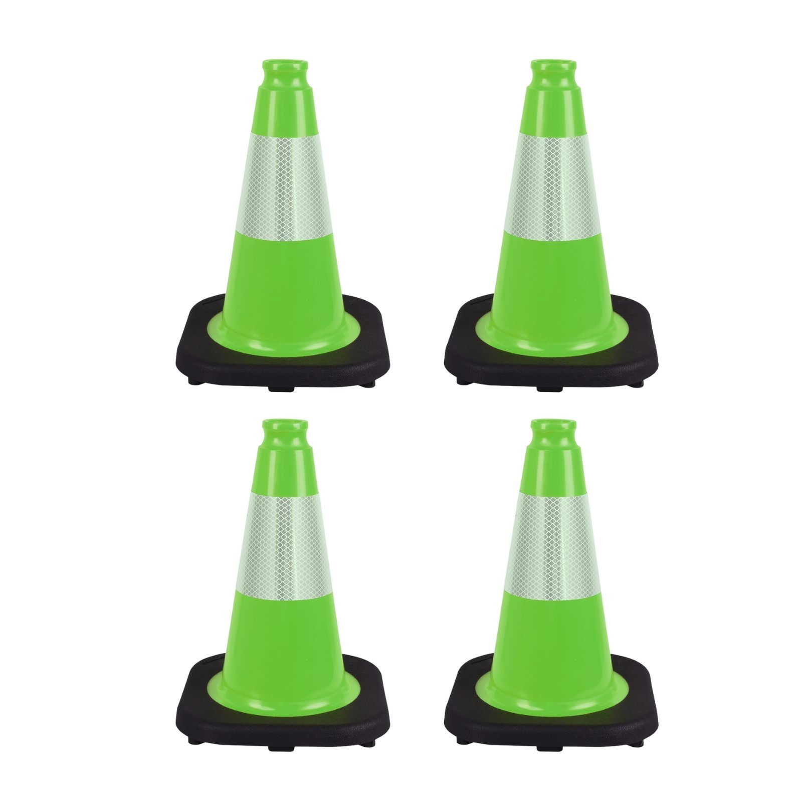 Green 12/18/28/36” Flexible Black Base PVC Traffic Cone with Reflective Collar