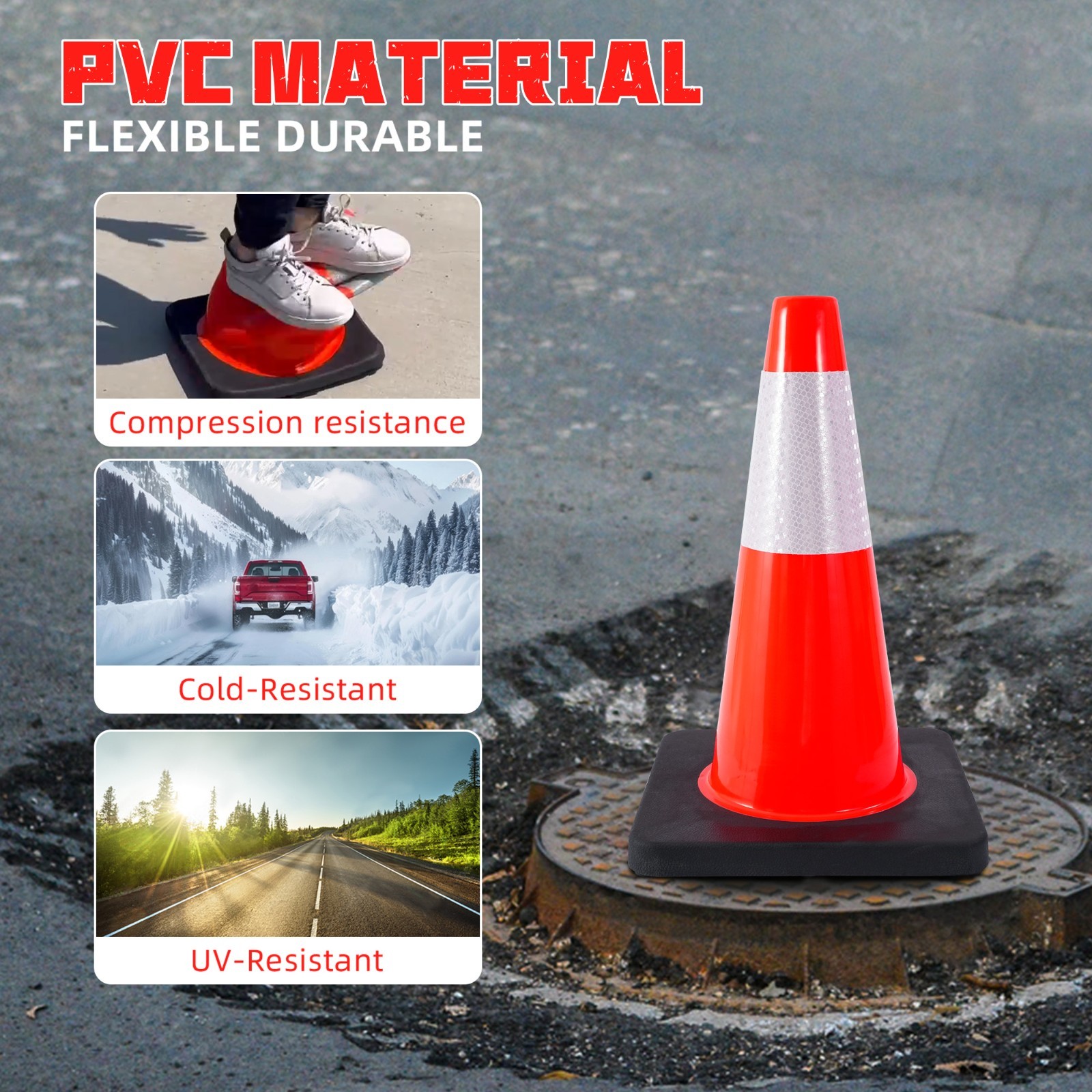4 PACK-18” Heavy Duty Traffic Safety Cones,5lbs Weight,W Reflective Collar