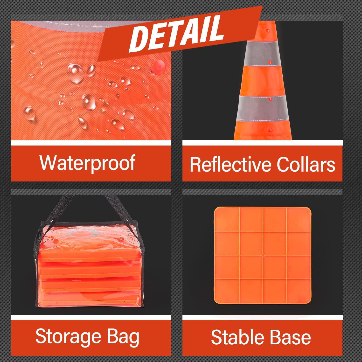 18 Inch 2 Pack Collapsible Traffic Safety Cones, Multi Purpose Pop-Up Cones with