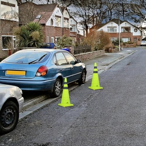 28″ Collapsible Traffic Safety Cones – 4 Pack, Lime Green, Reflective Collar, Ro
